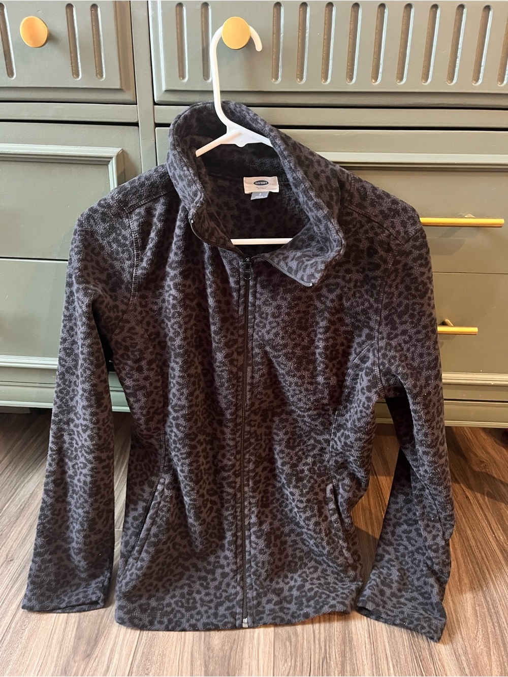 Old Navy Dark Gray Leopard - Zip Up Fleece Jacket
